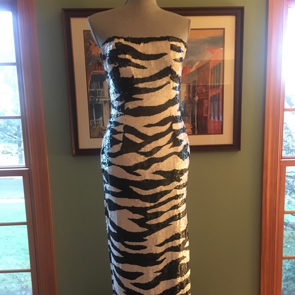 Ten21 x-small zebra sequin full length dress